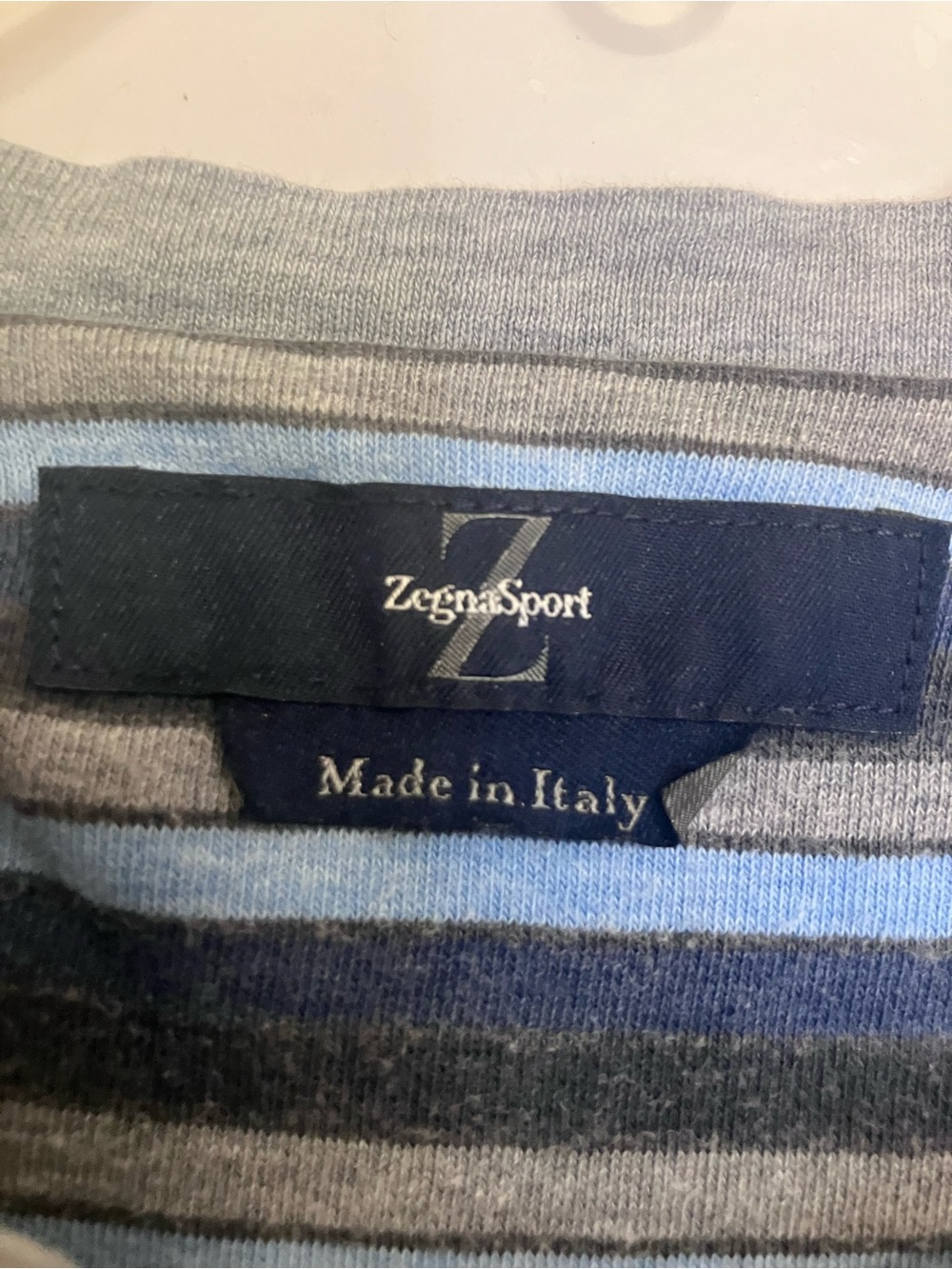 ZegnaSport Striped Long Sleeve Knit Shirt in Light Blue and Gray